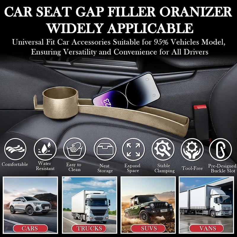 DDTPDE Car Seat Gap Filler Set of 2, Upgraded Car Side Seat Gap Fillers with Organizer, Cup Holder & Hook Function, Inserts Between Front Seats Console Catcher 4in1 Gap Stopper Fill Plug Storage Box (Beige) - Image 5